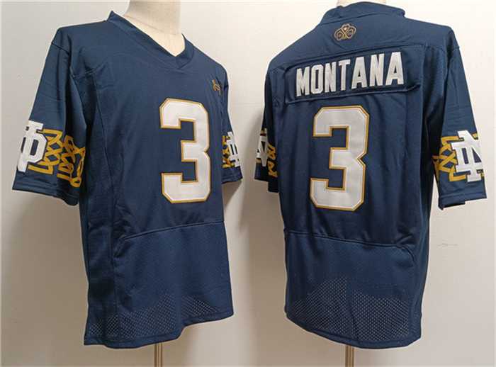 Mens Notre Dame Fighting Irish #3 Joe Montana Navy With Name Limited Stitched Jersey->notre dame fighting irish->NCAA Jersey